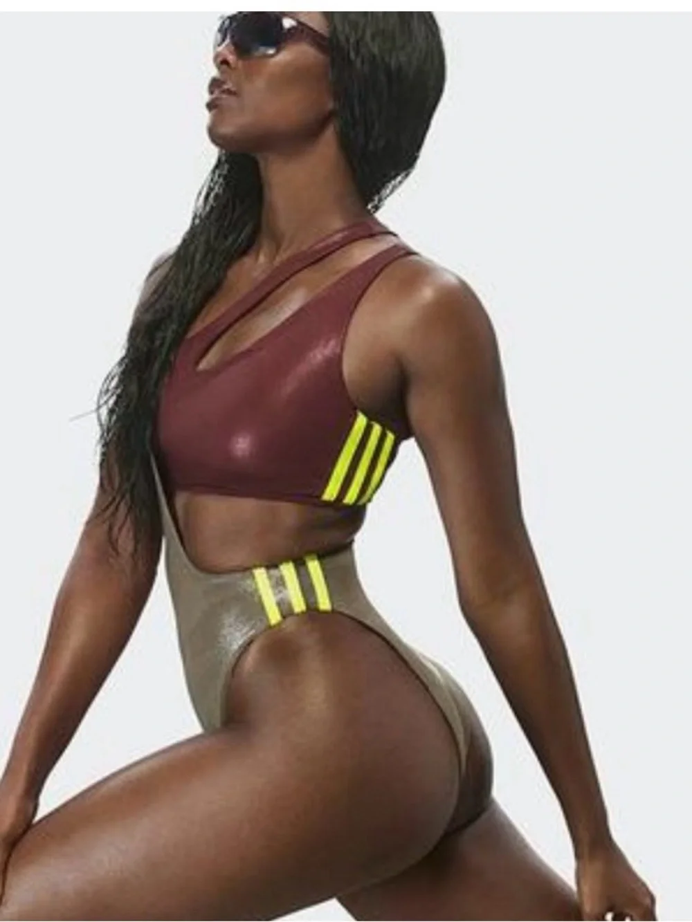 NWT SOLDOUT Adidas Ivy Park Beyoncé Metallic Asymmetric Cutout Swimsuit, US M - Picture 4 of 8